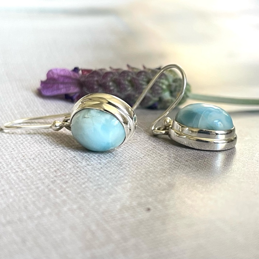 925 Sterling silver Larimar dangle earrings! B O H O - Picture 10 of 17